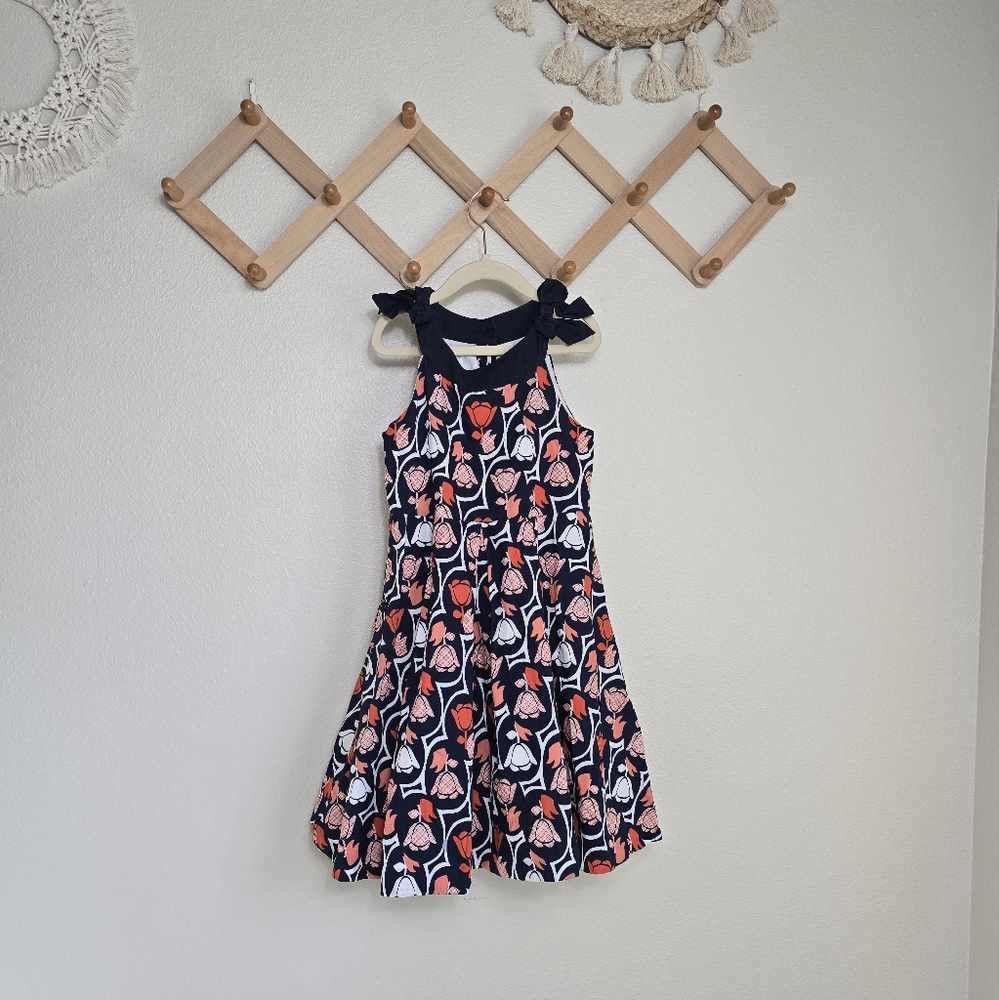 Janie And Jack Tailored Tulips Bow Strap Girls Dress In Navy Size 6